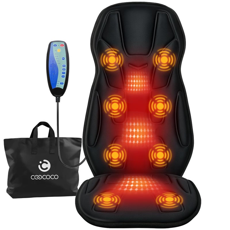 CooCoCo Vibration Back Massager with Heat 2025 Christmas Birthday Gifts for Mom Dad Him Men Husband Massage Chair Pad with 8 Vibrating Motors 2 Levels Heat Heated Seat Cushion for Home Office Use